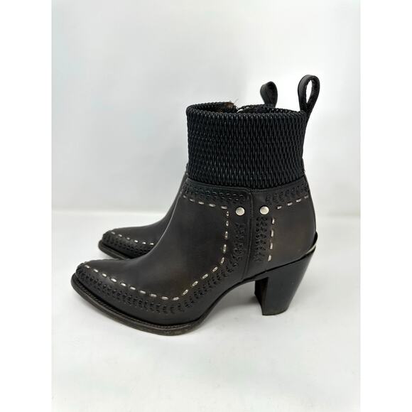 Cuadra Round Toe Ankle Boot Women Size 9 Botas Dark Brown Woven Leather Western - Picture 4 of 11
